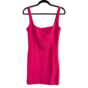 Lulu’s Social Sensation Hot Pink Square Neck Mini Bodycon Dress Size XS Party
